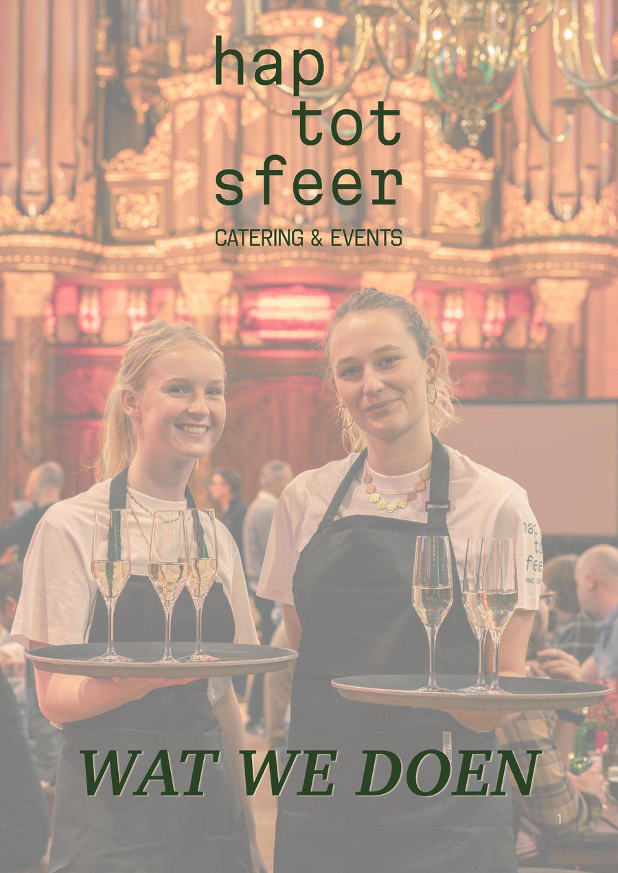 Cover van de brochure van Hap tot Sfeer met twee gastvrouwen die champagne serveren